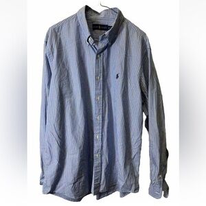 Polo‎ Ralph Lauren Shirt  XL White Blue Stripe Long Sleeve Button Down Men's